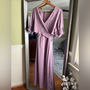 Anthro lavender satin midi dress